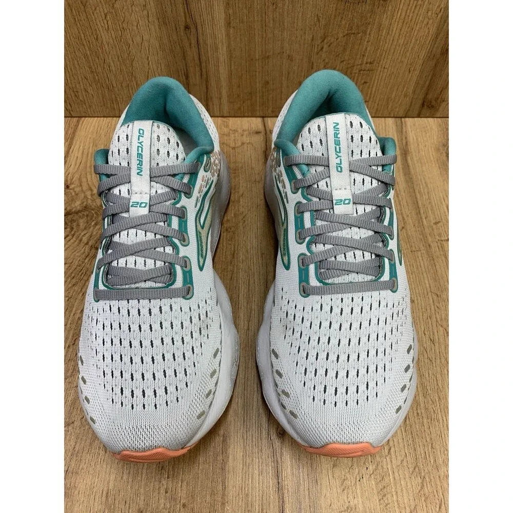 Brooks Glycerin 20 Womens Running Shoes White Aqua Coral Size 10.5 B 1203691B061